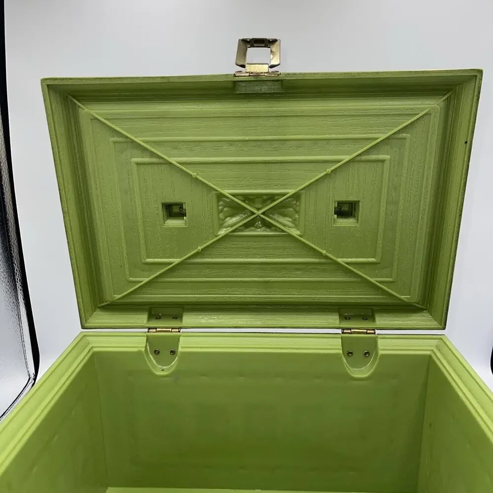 VINTAGE MAX KLEIN GREEN ORNATE‎ PLASTIC SEWING KEEPSAKE BOX
